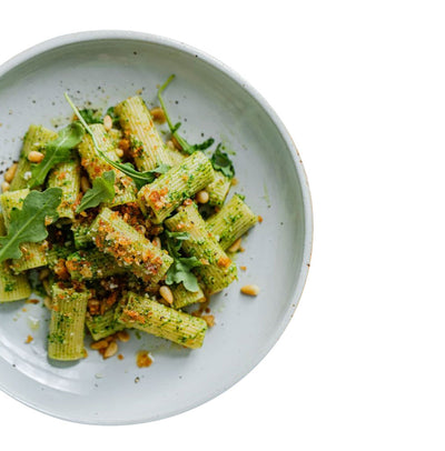 Paccheri pasta with rocket pesto 